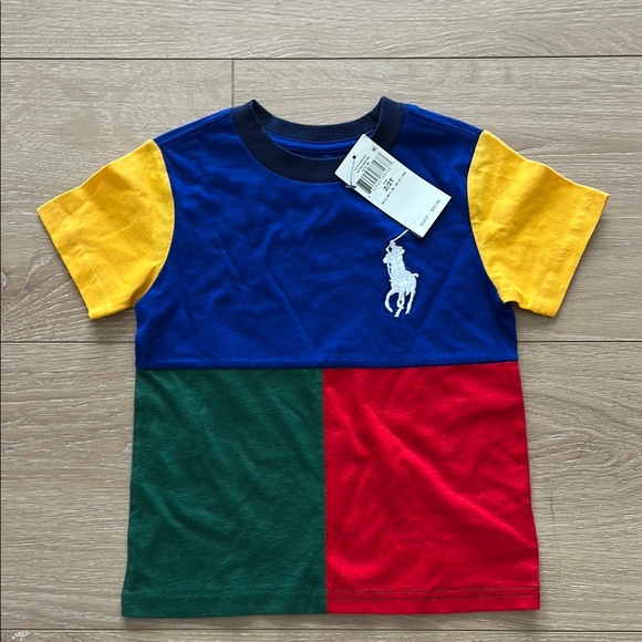 Ralph Lauren Kids Color Block Tee - Blue, Yellow, Green, Red - Picture 1 of 3